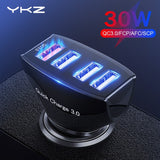 YKZ Car Charger Quick Charge QC 3.0 Car-Charger 4 Ports Fast Car phone Charger Phone Car USB Charger for Samsung Xiaomi iPhone