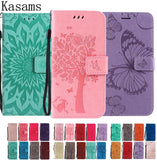 For OPPO A9 2020 A5 2020 Tree Cat Sunflower Butterfly Embossed Leather Case For Realme 5 Pro 5S 5i 3 Pro Flip Wallet Phone Bag