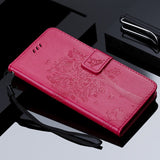 For OPPO A9 2020 A5 2020 Tree Cat Sunflower Butterfly Embossed Leather Case For Realme 5 Pro 5S 5i 3 Pro Flip Wallet Phone Bag