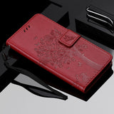 For OPPO A9 2020 A5 2020 Tree Cat Sunflower Butterfly Embossed Leather Case For Realme 5 Pro 5S 5i 3 Pro Flip Wallet Phone Bag