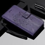 For OPPO A9 2020 A5 2020 Tree Cat Sunflower Butterfly Embossed Leather Case For Realme 5 Pro 5S 5i 3 Pro Flip Wallet Phone Bag