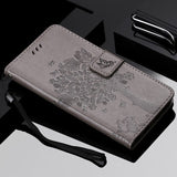 For OPPO A9 2020 A5 2020 Tree Cat Sunflower Butterfly Embossed Leather Case For Realme 5 Pro 5S 5i 3 Pro Flip Wallet Phone Bag
