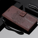 For OPPO A9 2020 A5 2020 Tree Cat Sunflower Butterfly Embossed Leather Case For Realme 5 Pro 5S 5i 3 Pro Flip Wallet Phone Bag