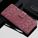 For OPPO A9 2020 A5 2020 Tree Cat Sunflower Butterfly Embossed Leather Case For Realme 5 Pro 5S 5i 3 Pro Flip Wallet Phone Bag