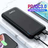 TOPK 10000mAh Power Bank 18W USB Type C External Batteries QC3.0 PD Two-way Fast Charging Powerbank for Samsung Xiaomi