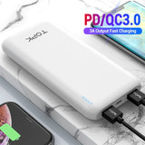 TOPK 10000mAh Power Bank 18W USB Type C External Batteries QC3.0 PD Two-way Fast Charging Powerbank for Samsung Xiaomi