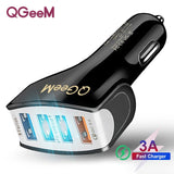 QGEEM 4 USB QC 3.0 Car Charger Quick Charge 3.0 Phone Car Fast Front Back Charger Adapter Car Portable Charger Plug for iPhone