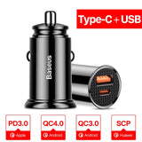 Baseus USB Car Charger Quick Charge 4.0 3.0 QC4.0 QC3.0 QC SCP 5A Type C PD Fast Car USB Charger For iPhone Xiaomi Mobile Phone