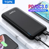 TOPK 10000mAh Power Bank 18W USB Type C External Batteries QC3.0 PD Two-way Fast Charging Powerbank for Samsung Xiaomi