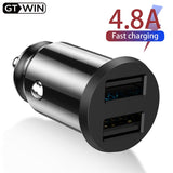 GTWIN 4.8A Car Charger For iPhone Xiaomi Samsung Mobile Phone Adapter in Car Smartphone Tablet Quick Charge Dual USB Car Charger
