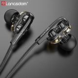 Langsdom D4C Wired Earphone Headphones with Microphone Dual Driver Phone Earphones Type C Ear phones auriculares fone de ouvido